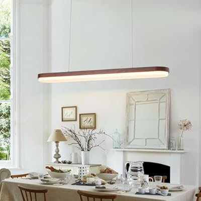 EDISLIVE Modern Linear LED Island Light Dimmable LED Chandelier 38.6 in Adjustable Linear Hanging Light Fixture 3000K-6500K 37W Pendant Light with Iron Acrylic for Dinning Room Kitchen?Walnut Brown