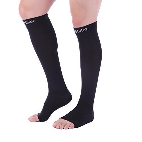 Doc Miller Open Toe Compression Socks Women And Men 30-40Mmhg, Knee High Toeless Socks, Recovers Shin Splints, Achilles Tendon Varicose Veins 1 Pair Medium Black #TOP2