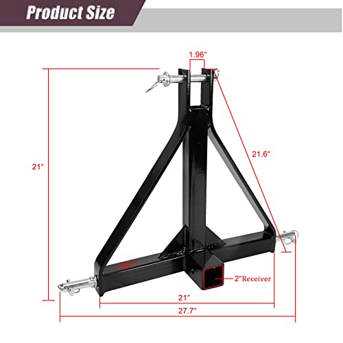 2" Receiver 3 Point Quick Trailer Hitch Category 1, Heavy Duty Tractor Tow Drawbar Adapter Compatible With Bx Kubota, John Deere, Lm25H Wlm Tractor, Nortrac, Kioti, Yanmar, Cat #TOP2