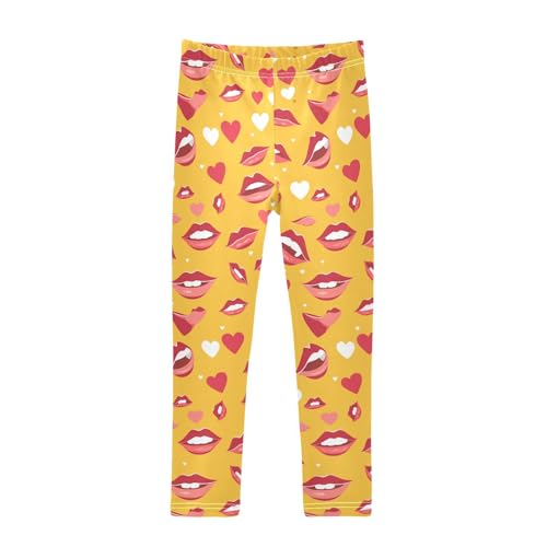 Lips Kiss Heart Pattern Lovoddler Girl Cotton Leggings Stretch Full Length Dance Pants Exercise