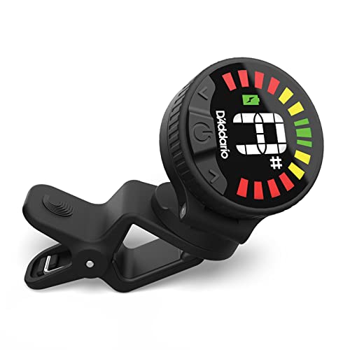 d39addario nexxus 360 rechargeable guitar tuner - clip on guitar tuner - acoustic guitar tuner - electric guitar tuner - 24 hours of tuning time per charge - rotates 360-degrees