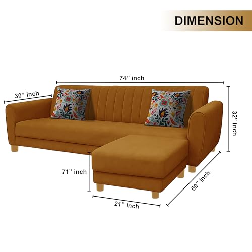 Image of Rosebell-Modern L-Shape Velvet Sofa Set for|Right-Hand Sectional Sofa with Tufted Back 4-Seater Corner Couch,Perfect for Home Office Guests Living Room-Golden