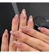 24 Pcs Valentine's Day Medium Almond Press on Nails YEFIUO Cute Glossy Love Heart Nail Tips Kit F...