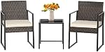 Ensemble bistro de patio COSTWAY 3 pièces, canapé en rotin extérieur avec table basse, 2 coussins, ensemble de conversation en osier pour jardin, balcon, arrière-cour, porche, brun mélangé