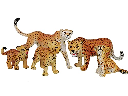 Gemini & Genius Jaguar Toys, Safari Animal Cheetah Toys, Leopard Family Playset Figures, Wildlife World Models, Birthday Cake Toppers Or Gifts For Kid. (5Pcs) #TOP1
