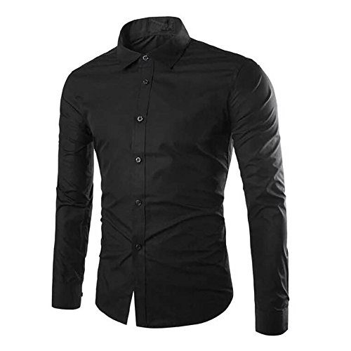 Gdtime Camisas De Manga Larga De Los Hombres, Color Sólido Regular Manga Larga Resistente a Las Arrugas Camisas Casuales, Doble Botón Abajo Clásico Vestido Camisa para Hombres (Negro, M)