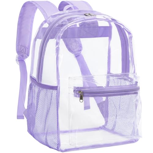 Vorspack Heavy Duty Clear Backpack - Large Clear Backpacks for School See Through Backpack for Boys Girls Transparent Bookbag for College Work Concert - Purple