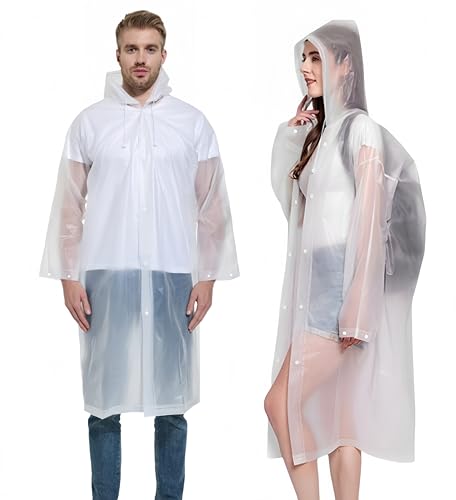 SHOCHX 2 Stück Regenjacken Wiederverwendbar Regenponcho, Unisex Eva Regenmantel Poncho Regenbekleidung Regenschutz Regen Zubehör für Wandern Camping Radfahren Reisen