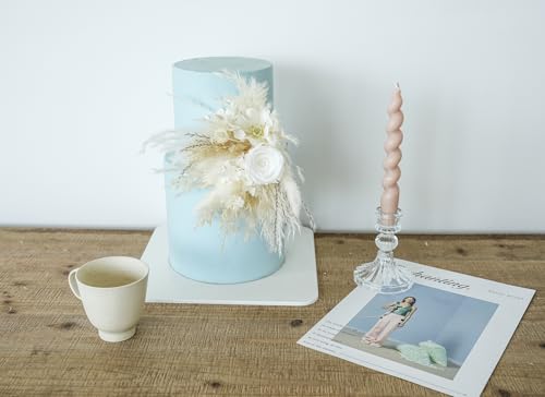 Decoración floral seca para pastel de boda blanco miniatura 5