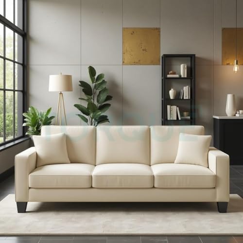 Image of Torque Moscow 3 Seater Fabric Sofa (Cream) 3 Person Sofa, Wooden Sofa Set,Couch for Living Room Furniture | 1 Years Warranty