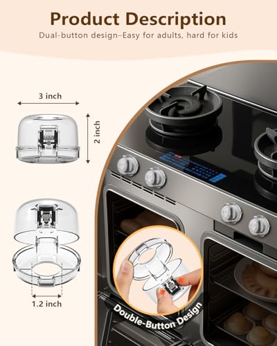 BBsecure Stove Knob Covers - 5 Pack Heat Resistant Gas Stove Knob Covers with Child Proof Lock & 3M Strong Adhesive, Oil-Proof Oven Knob Covers with Clear Transparent Design, Pet-Friendly