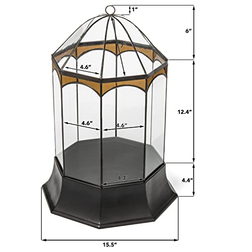 H Potter Eight Sided Terrarium Wardian Case With Curved Glass And Brown Accents Large #TOP1