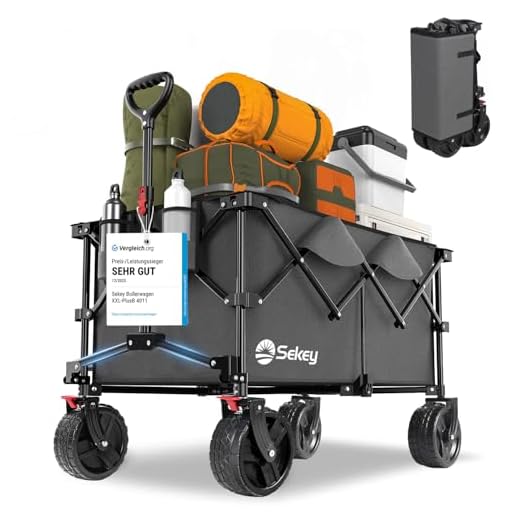 Sekey XXL Plus Bollerwagen Faltbar mit Bremsen 200L 200KG Belastbar, Extra Breite Reifen All Terrain Bollerwagen, Patentiert Zusammenfaltbar aus Vier Richtungen, XXL-PlusB 4011, Anthrazit