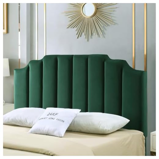 24KF Jade Velvet Tufted Queen Upholstered Headboard, Modern Vertical Channel Design California Queen/Full Headboard with Stepped Silhouette Top Edge,Jade