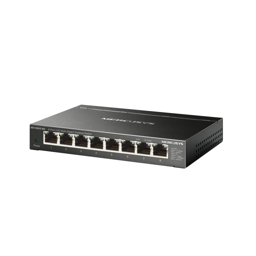 Mercusys MS108GS-M2 Switch Ethernet 8 Porte di 2.5G, Sdoppiatore Ethernet, Switch Gigabit per la Casa e l'Ufficio, Plug e Play, Montaggio Desktop, Cassa in Metallo, Durevole e Silenzioso