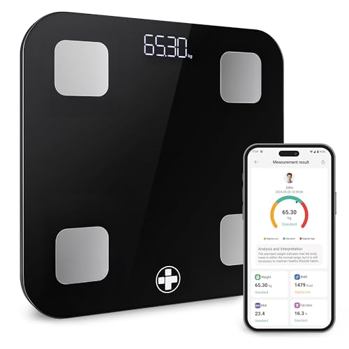 Reliance Medical Bilancia Smart BMI, Bilancia Digitale Rilevatore Corporeo con Display LED, Tracciamento Peso Accurato, Sincronizzazione con App di Fitness, 28cm x 28cm x 2,4cm, Confezione da 1