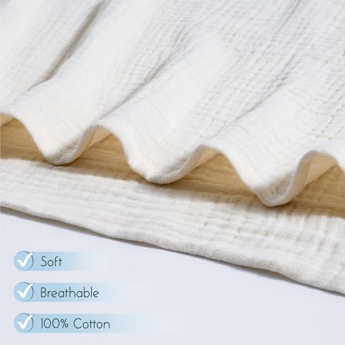 Image of Meracorallo Muslin Swaddle Blanket, 100% Cotton Receiving Blanket Soft and Breathable Swaddle Wrap for Baby Boys and Girls, Cream