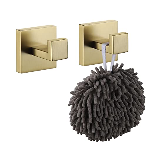 KOKOSIRI Gancho cuadrado de alta resistencia para colgar en pared, ideal para toallas y batas, para el baño, cocina o garaje, acero inoxidable SUS 304, oro cepillado B1010BG-P2