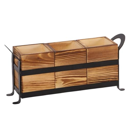 Trois compartiments pour couverts en bois style caddy de table rustique