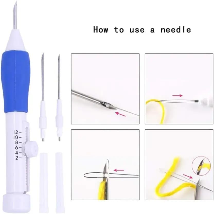 Adjustable Punch Needle Embroidery Set with 3 Interchangeable Needles & Threaders | DIY Yarn, Thread, Sewing & Textile Crafts Tool Kit, Needlework Crafts 1