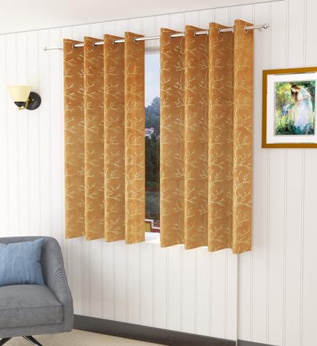 Image of Homefab India Velvet Curtains Room Darkening - Window 5 feet, Pack of 2 Panels, Beige