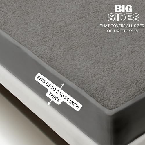 Image of Maximus Premium Double Bed Waterproof Mattress Protector Cover | Breathable Terry Cotton Bed Protector, Double Bed (72 X 60, Grey)