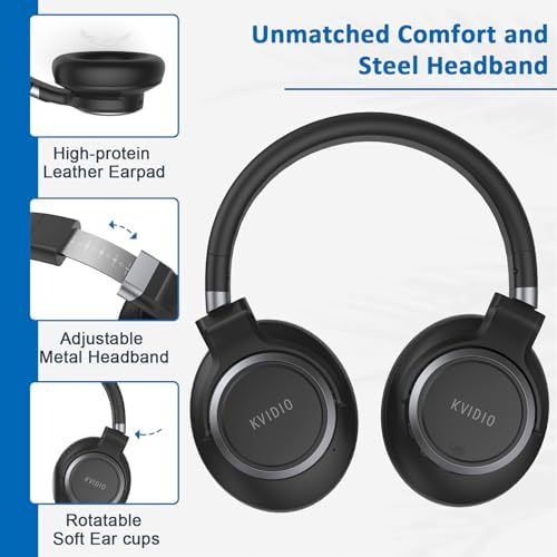 KVIDIO Active Noise Cancelling Headphones, 70 Hours Playtime Bluetooth Headphones Wireless with Microphone, Transparency Mode, Deep Bass and Hi-Fi Stereo Sound Over Ear for Travel Office - 5