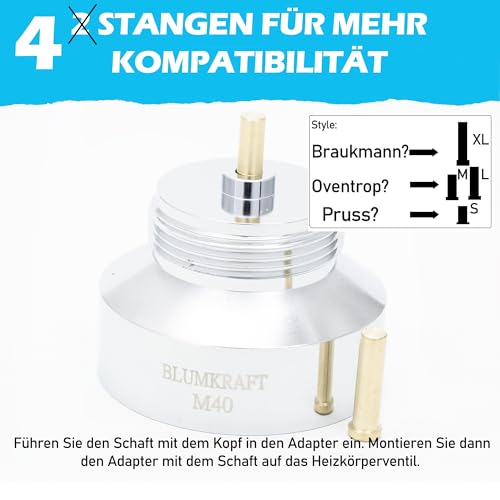 BLUMKRAFT 2 Stück Metall Adapter für BRAUKMANN OVENTROP und PRUSS Heizkörper M40 x 1,5 (Prototyp) auf M30 x 1,5 für Thermostat/Thermostatkopf M30 x 1,5 männlich. Neues Modell Juni 2025