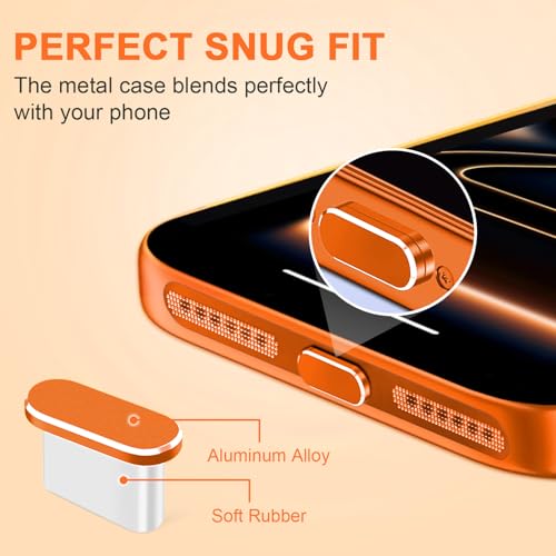 Image of USB C Dust Plug,USB C Port Cover Type C Charging Port Plug Cover Speaker Dust Cover, Accessories for iPhone 17, 17 Pro (Orange, for iPhone 17 Pro)