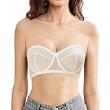 Mirgoo Women's No Padding Strapless Bra Sexy Sheer Mesh Underwire Multiway See-Through White 36DD