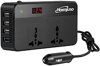 Hoenjuno 200W Car Power Inverter DC 12V to 220V AC Car Charger Adapter 4 USB Ports Car Outlet and QC 3.0 Ports Car Plug Converter with Switch