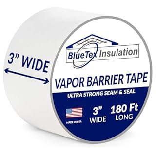 BlueTex Insulationㅤ 3" Wide x 180' Long White Vapor Barrier Seam Tape - 1 Roll, Waterproofing & Great for Crawlspaces, Insulation Repairs, Underlayment Seams, Metal Building Insulation Seams