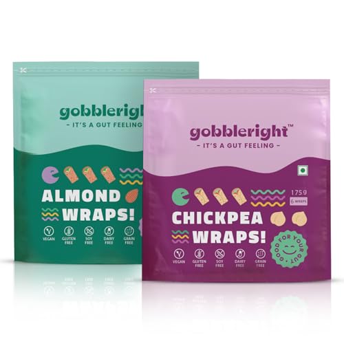 Image of GOBBLERIGHT Gluten-Free Almond Wraps + Chickpea Wraps Bundle | Vegan, Grain-Free, Low-Calorie Tortilla Wraps for Tacos, Burritos, Shawarma & Rolls | Healthy Keto Snacks | 12 Wraps, High Protein, Dairy-Free