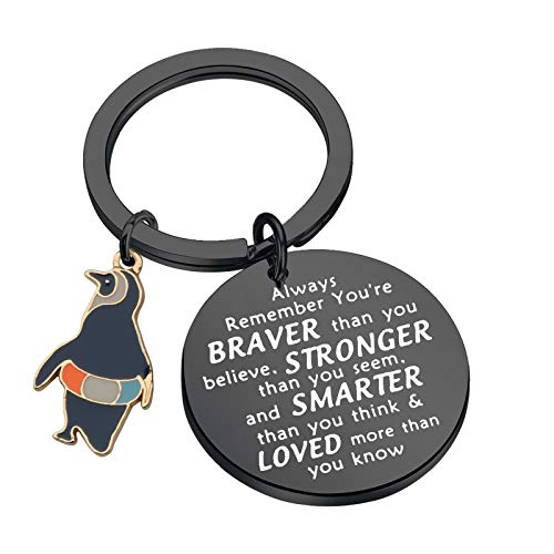 Penguin Gifts Keychain Inspirational Penguin Gifts for Penguin Lovers You are Braver Stronger Smarter Than You Think Keychain Penguin Lover Gift Friend Gifts (black)