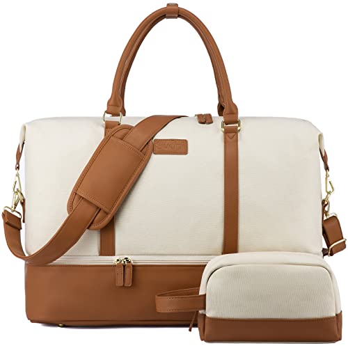 Sucipi Weekender Bags for Women Canvas Travel Duffle Bag with Shoe Compartment Overnight Bag Carry on Gym Duffel with Toiletry Bag for Traveling Weekend Hospital Bags for Labor and Delivery
