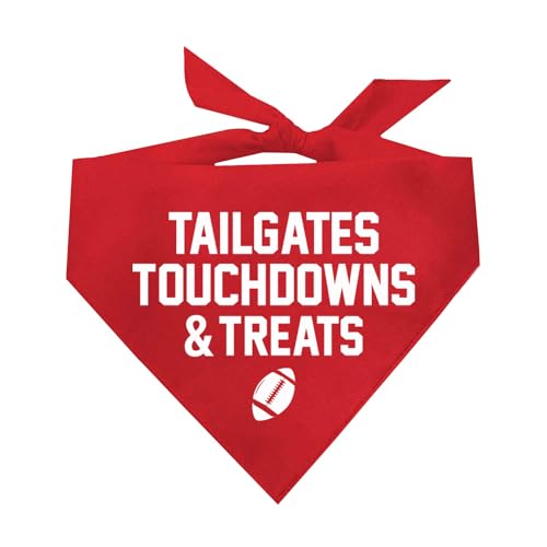 Tailgates Touchdown & Treats Dog Bandana | 100% Cotton Adjustable Triangle | Made in USA | Football | Sports | Biggest Fan | Game Day | Red, One Size (416)