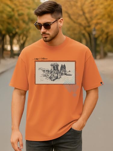 Image of Bewakoof Men's Cotton Typography Oversized Fit Half Sleeve Round Neck T-Shirt | Casual Wear | Street Wear | Oversized t Shirt for Men Cotton | Baggy