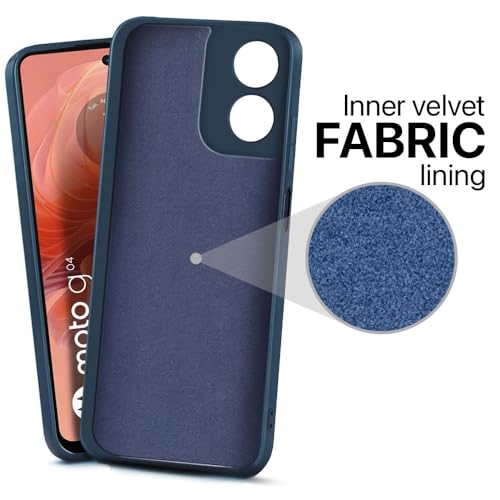 Image of WOW IMAGINE Back Cover for Motorola Moto G04 | Moto G04s | Ultra Slim Soft Rubberised Case | Inner Velvet Fabric Lining | Matte Silicone Flexible Mobile Case | Camera Protection - Blue