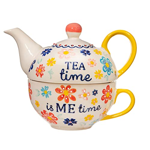 Sass & Belle Folk Floral Tea for One - Ceramic Teapot Set with Mug Classic Pattern Afternoon Tea Set Decorative Home Decor Accessory Designed by Sass and Belle