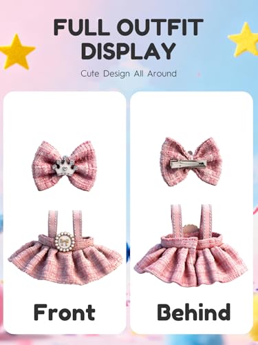 Image of Clothes for LABUBU 6.7inch (17cm) Doll, Cute Outfit Small Dress and Hairpin, Dress Up, Accessories (No Doll) (Pink)