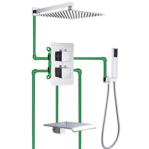 Robinet de douche chromée carré thermostatique pour stopper les variations d'eau