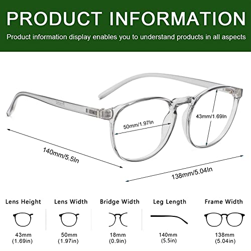 Image of Przene Round Blue Light Blocking Glasses for Women Men Black /Crystal /Grey | Filter Blue Ray,Computer Gaming Glasses,Anti Eye Strain,Anti Glare,UV Protection,3 Pack,Lightweight TR Frame,Watch TV,Phone