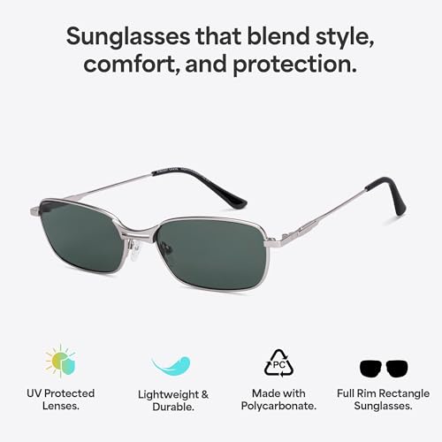 Image of Vincent Chase By Lenskart | Silver Green Solid Full Rim Rectangular | Branded and Stylish Sunglasses | 100% UV Protected | Men & Women | Large | VC S17531