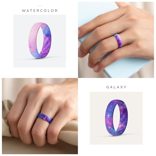 ThunderFit Silicone Ring Wedding Bands for Women, Promise Rings with Elegant Wavy Grooves, 6mm Wide, 2mm Thick, Breathable, Women's Rubber Engagement Rings, Variety Multipack 1-4-83