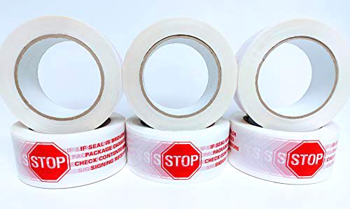 Stop Sign Sealing Tape,IF Seal is Broken or Damaged Check Contents Before Accepting, 2 X 110 Yard,2.0 Mil Heavy Duty (6 Rolls)