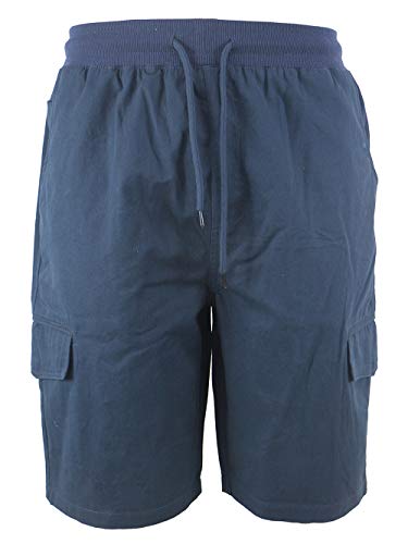 Facitisu Men's Cargo Shorts Elastic Waist Drawstring Cotton Loose Fit Casual Lightweight Outdoor Multi Pocket Twill Pants Navy,32