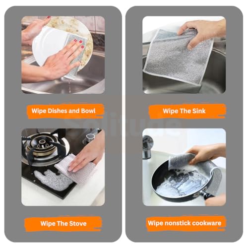 Image of Solitude 5 Non-Scratch Wire Dishcloth, Multipurpose Wire Dishwashing Rag for Wet and Dry, Easy Rinsing, Reusable for Kitchen