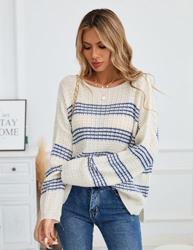 Image of Libsorge Womens Oversized Sexy Off The Shoulder Boat Neck Cute Striped Lightweight Sweater Fall Winter 2025 Trendy Waffle Knit Crewneck Long Sleeve Pullover Top Apricot L