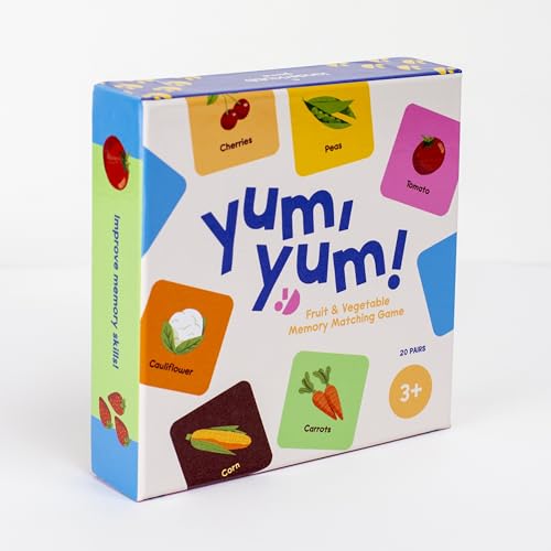 Yum, Yum! Fruit & Vegetable Memory Matching Game for Kids | Ages 3 & Up I 20 Matching Pairs I Fun and Educational Learning Toy I Ideal Gift for Boys, Girls, Kids and Families I Travel Size