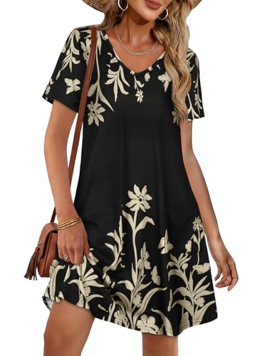 Image of CHICGAL Summer Dresses for Women V Neck Short Sleeve Casual Loose T Shirt Sundress Beach Cover Ups with Pockets 2026